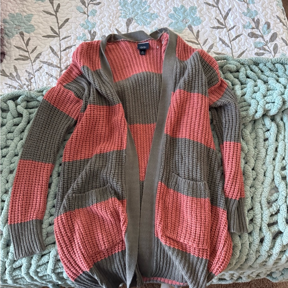 Striped Coral and Gray Women's Sweater